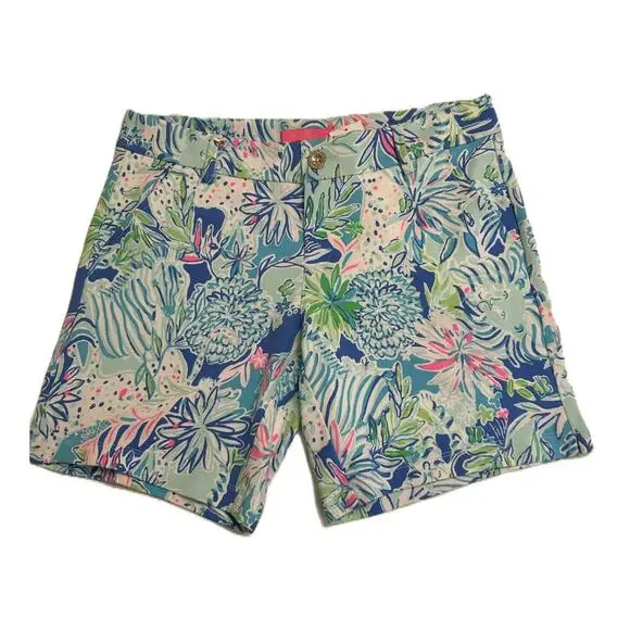 NWT Lilly Pulitzer Coastal Blue Lion Around Stretch Knit Shorts w/ Pockets Sz 4 - Picture 1 of 15
